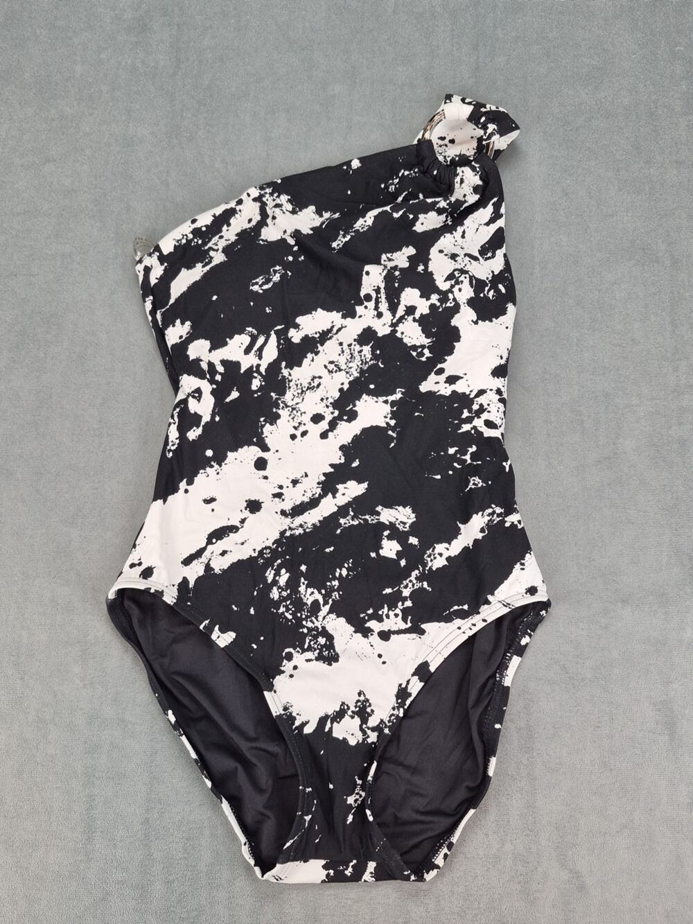Carmen Marc Swimsuit Black White Valvo Beach O Ring One Shoulder Size 4